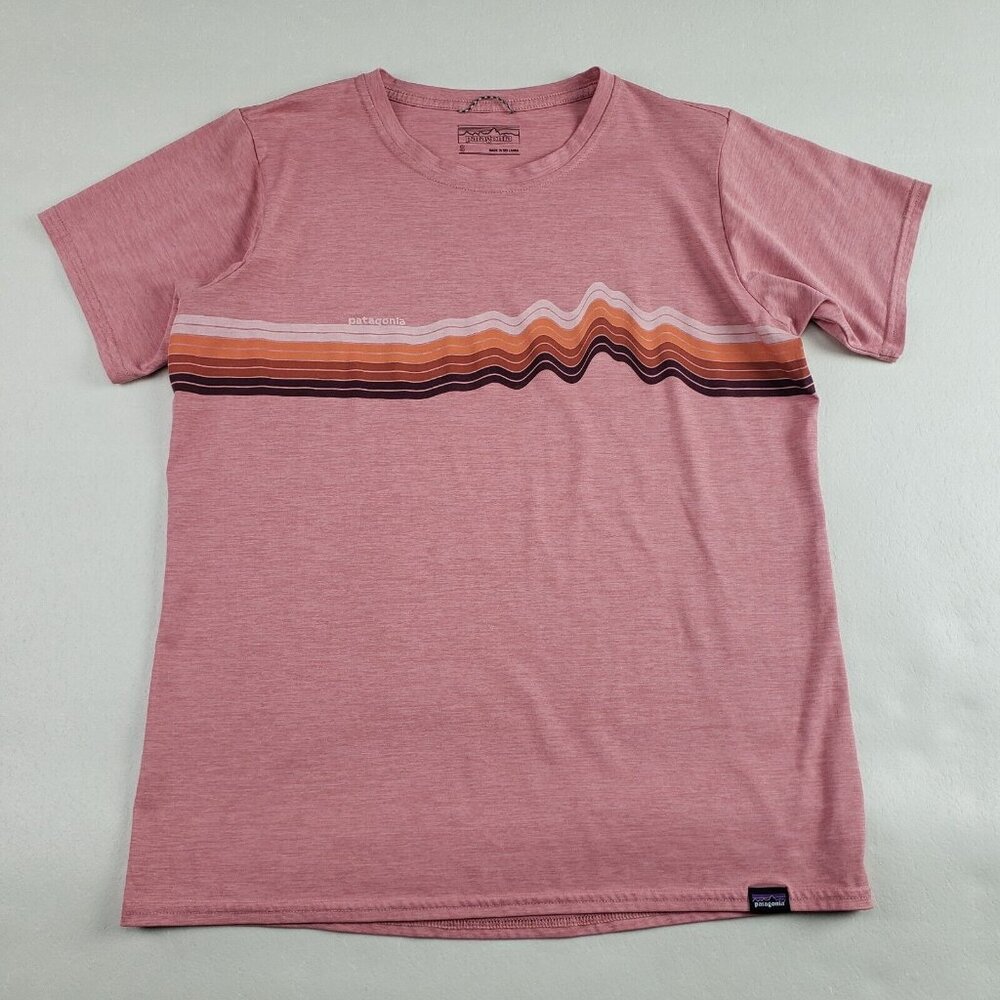 Patagonia Pink Short Sleeve Tee with Striped Design